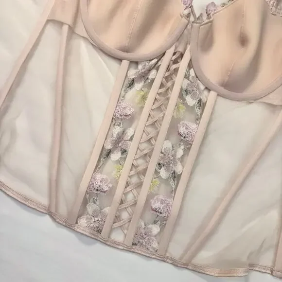 Victoria’s Secret Floral Embroidered Corset Bustier XL Coquette Festival Bridal - Picture 11 of 14
